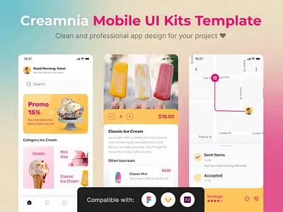 Creamnia Mobile App UI Kits Template android app app design application apps clean design design for app display ios mobile mobile app mobile app design mobile app design mobile apps screen simple ui ux website