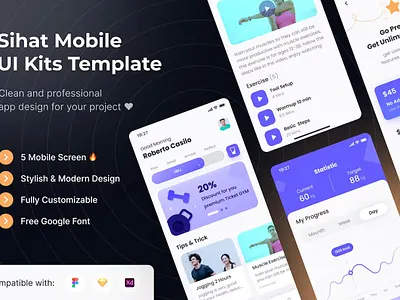 Sihat Mobile App UI Kits Template android app app design application clean design design for app display ios mobile mobile app mobile app design mobile app design mobile apps realistic screen simple ui ux website