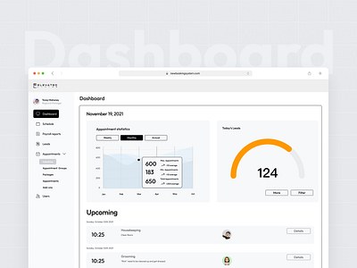 New Booking System clean crm dashboard interface menu profile tasks ui ux web design