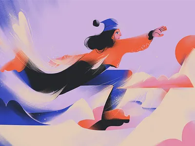 Ice skating art artwork illustration morning mountain skating texture winter