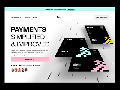 bloop payments website, webflow design banking landing page banking website design finance finance website financial fintech landing page page payments payments landing page payments website saas ui visual design web webflow webflow design webfow webpage