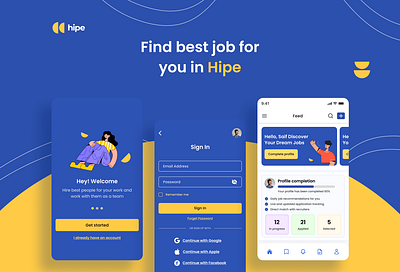 Hipe job finder app adobe illustrator adobe xd app design design figma job finder app mobile app product design ui ui ux design