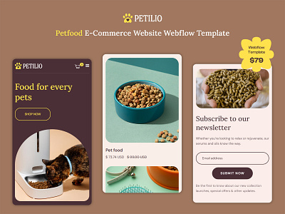 Petilio - Retail & E-Commerce Website Webflow Template business ecommerce store mobile friendly modern design online pet retailers pet care pet food stores pet supply shops pet treat brands petfood premium responsive seo friendly uiux webdesign webdevelopment webflow webflow template webflow theme webflow website