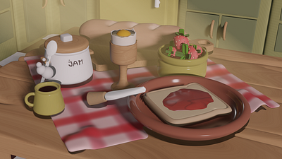 Kitchen table close up 3d blender design food kitchen table