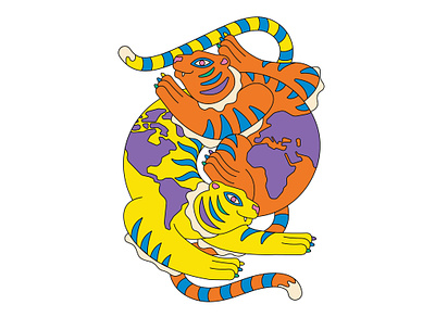Guardians of the world flat fun illustration tiger vector world