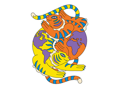 Guardians of the world flat fun illustration tiger vector world