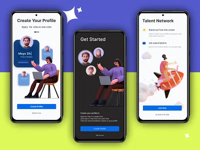 Onboarding Screens 3d cards crousel design illustration mobile onboarding signup ui