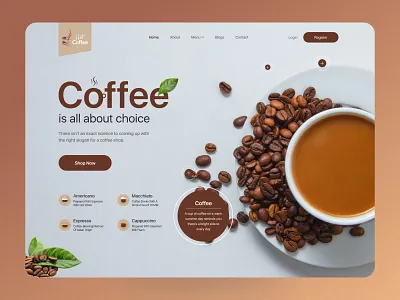 Coffee Shop Web Header Design bakery beverage cafe cafe restaurant cafeteria coffee coffee house coffee shop coffee store coffee website header coffee website hero section drink figma minimal