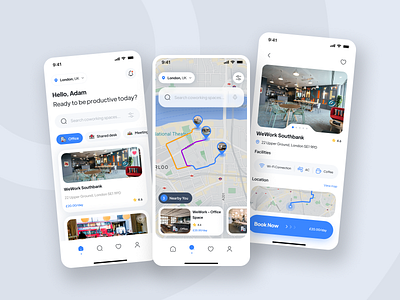 Co-Working Space App app app design co working space design product design ui ui design uiux user interface user interface design ux