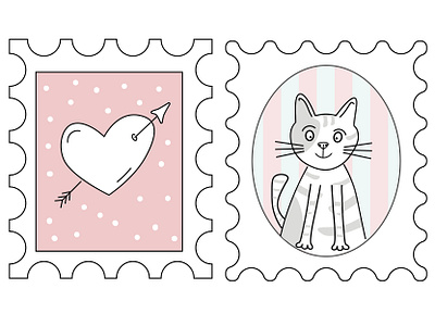 Stamps for 14 february 14 february animal card cute design illustration vector