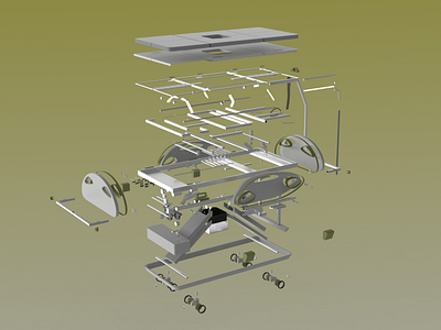 Medical bed exploded view 3d bed design exploded view industrial design keyshot medical medicine photoshop