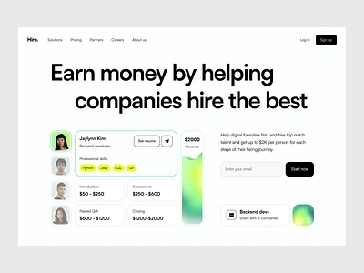 Hiring platform: hero section digital product employees employment hiring hr platform interview job job application job board job listing jobs landing page marketing website position product website saas design saas product startup vacancy web design