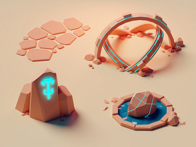 Ruins in desert illustration in Blender 3d artwork blender desert design glyphs illustration inspiration lights ruins runes