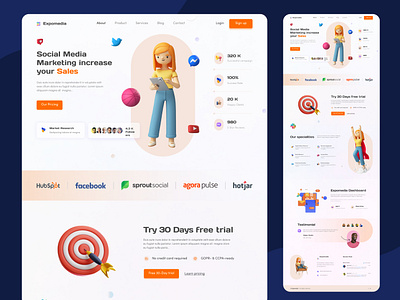 Social Media Marketing Figma and XD Website template creative design smm social media social media marketing ui ui ux user experience design user interface design ux website design