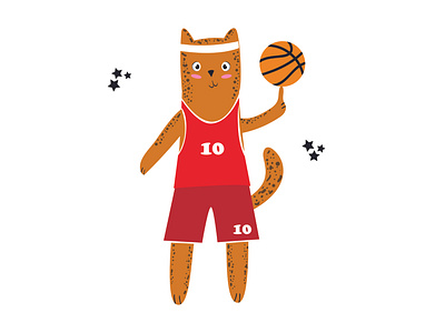 Basketball player cat animal art ball basketball cat creative cute design fine flat design illustration player sport