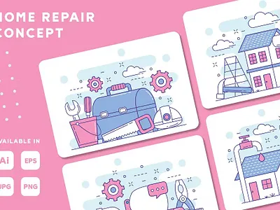 Home Repair Concept Web Illustrations Set artwork brand identity brand illustration branding concept corporate branding corporate identity design design illustration digital art digital illustration identity branding illustration illustration design illustration designs illustrations design illustrator logo design visual identity web illustration