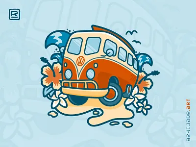 Summer Vibes beach blue illustration kombi orange sambabus summer vw