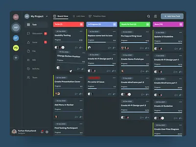 Vantask - Task Management Dashboard (Dark Mode) app board dark mode dark theme dashboard design desktop development graphic design illustration management task team ui ui design ux ux design web web design workspace
