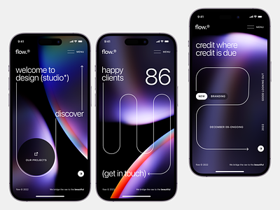 Flow Design Studio Mobile UI Concept agency app colourful concept creative gradient interface ios layout mobile mvp portfolio product site studio typo ui ux webdesign