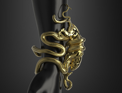 JAGUAR & ANACONDA, 3D gold bangle. 3d