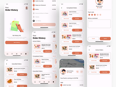 Food Delivery Mobile App (Order History) app beauty cart clean design empty food food delivery listing minimal mobile order history order summary rating restaurant app review services ui ux