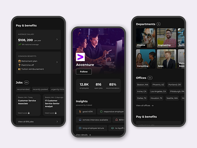 Company Insights dark mode mobile ui web design