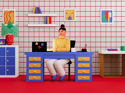 ROOM 3d c4d charachter design illustration laptop room