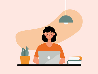 Workspace. art design flat flat design girl illustration laptop minimalist woman work workspace