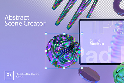 3D IPad Pro Scene Creator 3d 3d shape chrome digital geometric shape graphic design ipad pro mockup psychedelic tablet mockup