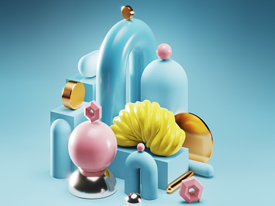 Blue composition 3d beauty blue bright candy composition cosmetics fragrance geometrical glossy gold graphic design illustration isometry perfumes pink render sculpture trendy yellow
