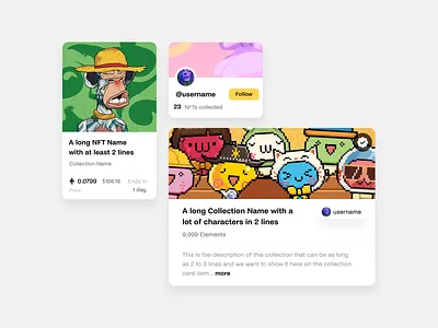 NFT cards app branding card design cards collection crypto design eth follow marketplace nft nft marketplace nfts profile snippets ui username ux web3