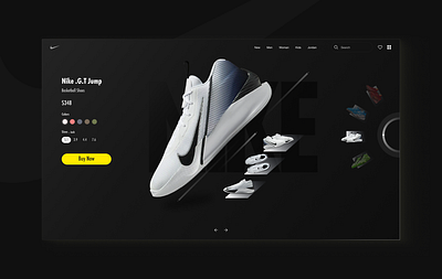 Nike Fictional Product Showcase animation app design landing page motion graphics nike landing nike website product details prototyping ui web design