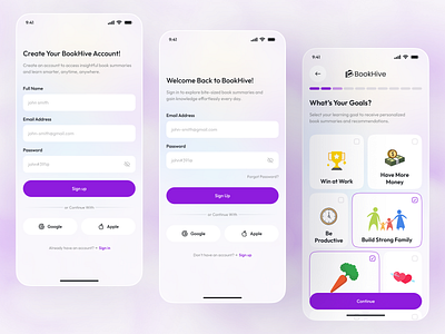 Onboarding, Login, Signup - Audiobook App app app design audiobook create account form log in login minimal mobile onboarding product design sign in sign up signin signup ui design user interface