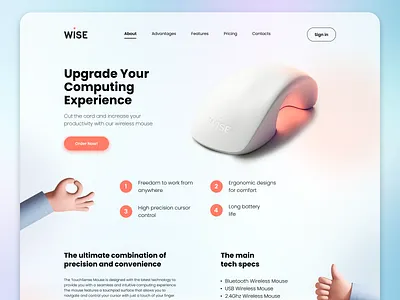 Innivative computer mouse product landing page 3d adaptive branding design flat flat ui fluent graphic design landing page web