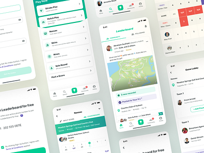 Leaderboard - Golf App for everything a golfer needs athlete design golf golf app golf hole golf match golf round golf sport gps ios map mobile app scoring app social app sport sport app tournament tracking ui ux
