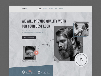 Salon Landing page Header design bw design header design home page landing page man modern salon typeface ui ui design ui ux user interface ux vintage