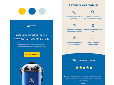 Pacvac email design branding design direct to consumer dtc ecom ecommerce edm edms email design email designer email marketing email template emails figma hero section hubspot klaviyo shopify ui ux
