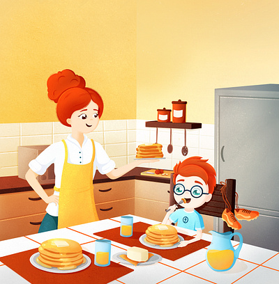 Favorite breakfast breakfast bright childrens book colourful emotion family football illustration kidlit kids love mother pancakes woman