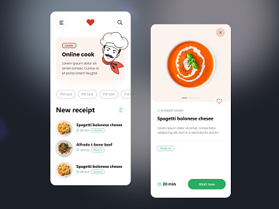 Design for an app that recommends food recipes. design flat ui uidesign uiux web webdesign website