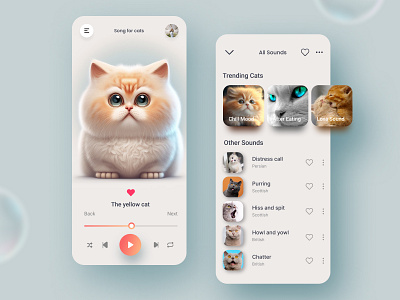 Design of the mobile app for cat sounds design flat ui uidesign uiux web webdesign website