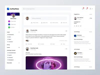 Coffee Mate Social Employment Network clean coffe dashboard date friendship job job opportunity mate social social media ui ux