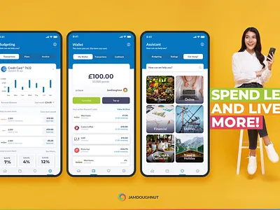 Jamdoughnut Services Concept app app design assistant budgeting business cards chart design donut doughnut fintech list navigation offers saas spend tabs ui wallet yellow