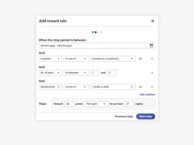 Loyality - Reward rules app condition conditions design loyality rules saas ui