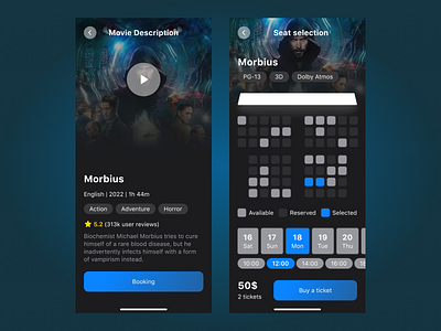 Tickets Booking application app booking cinema design movie tickets ui ux