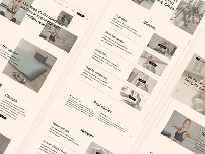 Yoga studio LOTM webpage design and branding delicate healthy lifestyle light design mindfulness minimal design soft colors streaching ui user interface ux yoga