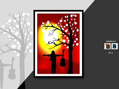 Love Tree with Girl illustration vector design app branding design digital art graphic design illustration logo love tree nature nature frame scenery typography ui ux vector