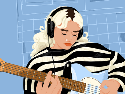 Love this rhythm 🎶 artist character character design characterillustration design flat girl guitar headphones illo illustration instagra melody music procreate reels rhythm stripes sweater