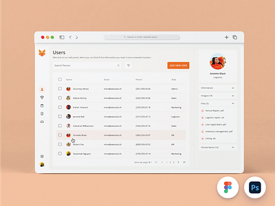 User Listing Screen branding design design thinking information architecture minimal ux design orange design ucd user centric design user details user experience user listing userlisting ux design web portal