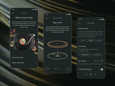 Record Player App app design companion app dark mode design iot mobile design music outlined record player settings setup smart device smart player speaker ui ui ux ui design uidesign uiux vinyl player