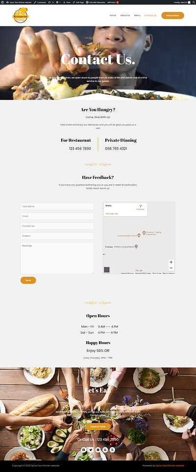 SPICE TWO KITCHEN CONTACT US PAGE design illustration web design